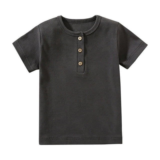 Penkiiy Haut à Manches Courtes pour Enfants Garçons Filles Mode Confortable Couleur Unie Col Rond 2 Ans Gris Foncé