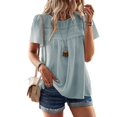 thumbnail image 2 of Womens Summer Crewneck Short Sleeve Shirts Casual Chiffon Blouses Flowy Lace Hem Boho Clothing 2025 Gray Green M, 2 of 9