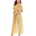 thumbnail image 5 of LNWUY Women Elegant Floral Lace Off Shoulder Dresses Ruffle Short Sleeve Boho Dress Evening Gown Party Cocktail Dress Yellow XL, 5 of 5