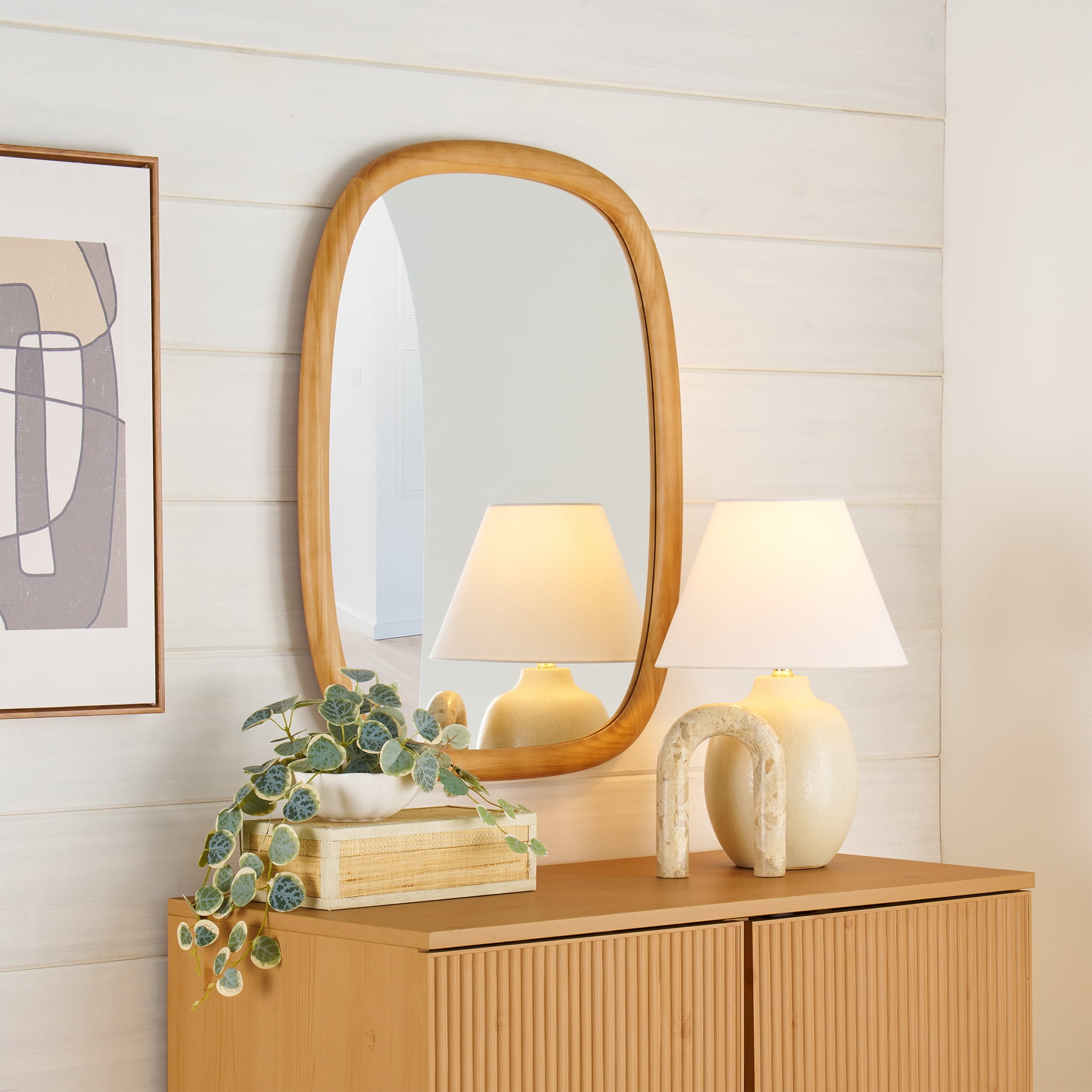 Better Homes & Gardens Soft Organic Wood Frame Wall Mirror, 24x30 Inch, Natural