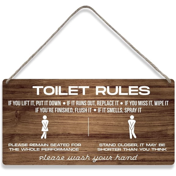 Country Style Toilet Rules Sayings Bathroom Wall Decor Wooden Signs Funny Rustic Hanging Wall Plaque Sign Home Decor Present 10x5 Inch