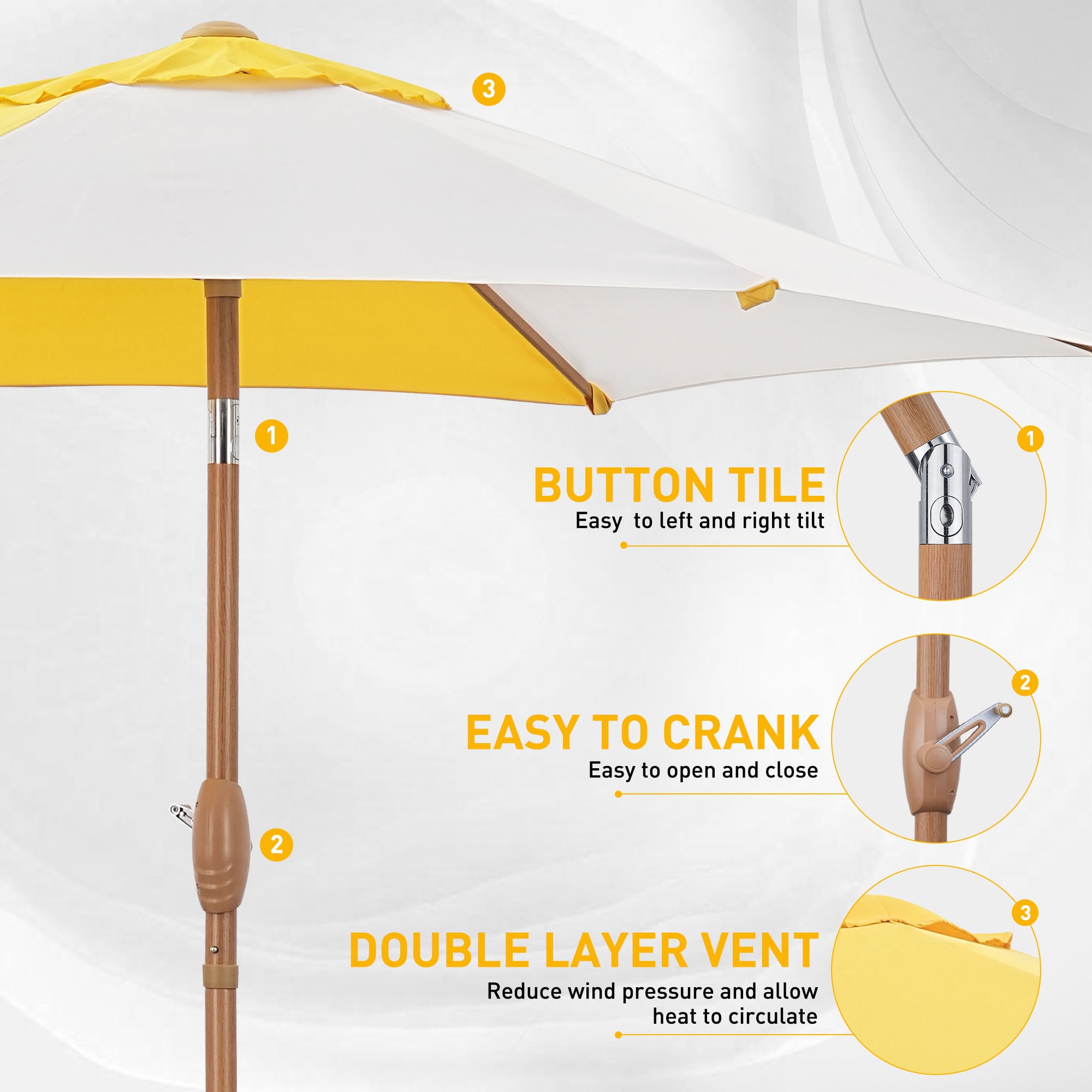 Autlaycil 7.5ft Yellow and White Patio Umbrella with Button Tilt UV Protection for Beach, Pool, Garden, Yard