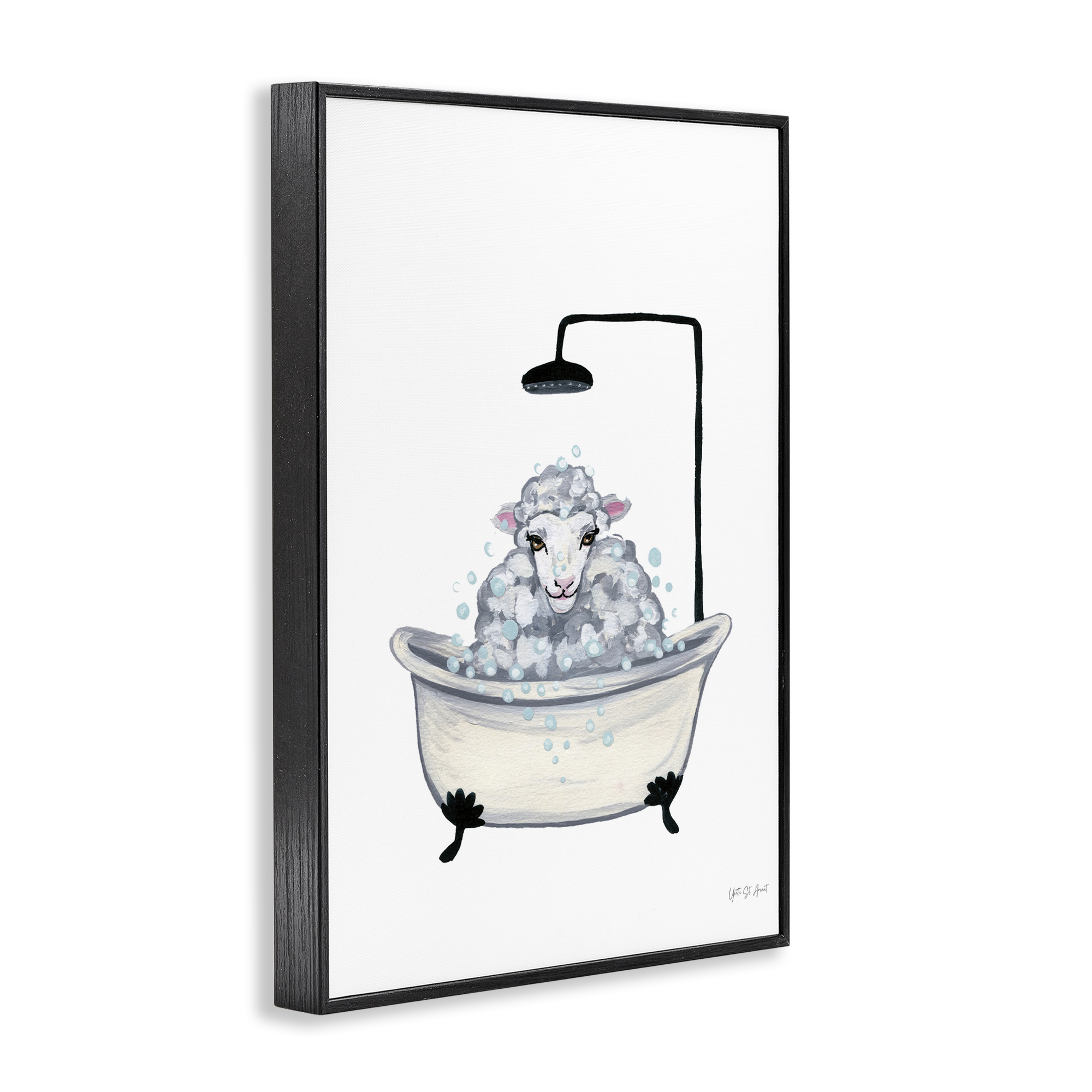 Stupell Industries Farm Sheep Bathtub Typography Painting Black Framed Art Print Wall Art, 16 x 24