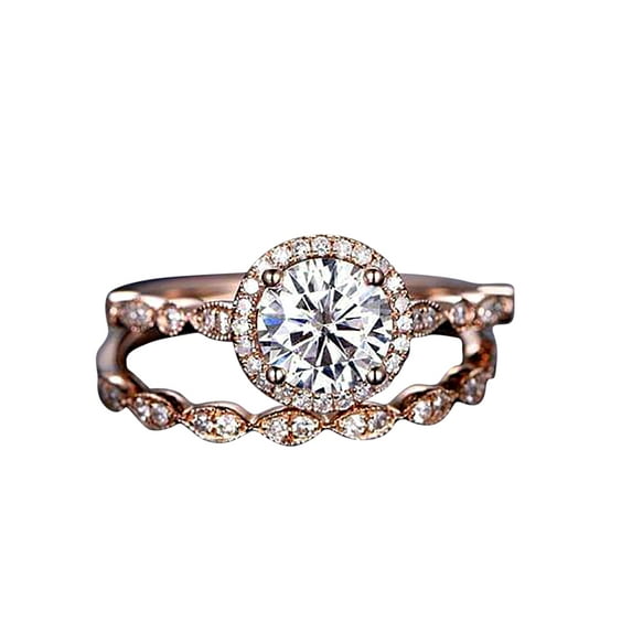 2 Carat Halo Moissanite and Diamond Wedding Ring set in 10k Rose Gold