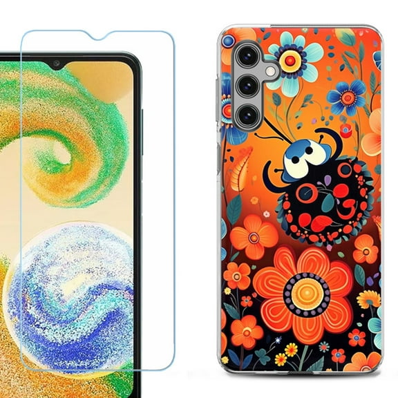 OneToughShield ® Compatible with Samsung Galaxy A15 5G, Shockproof Phone Case, with Tempered Glass Screen Protector - Ladybug Flower