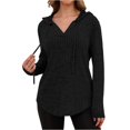 thumbnail image 2 of Womens Cozy Knit Sweaters Hoodies Ribbed V Neck Pullover Sweatshirts for Fall Outfits S-XXL 01-Black L, 2 of 5
