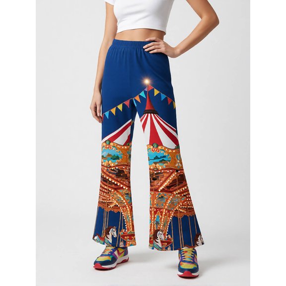 Flared Pants for Girls, Digital Print Wide Leg Casual Trousers, Bell Bottom Style Kids Bottoms for Spring Summer