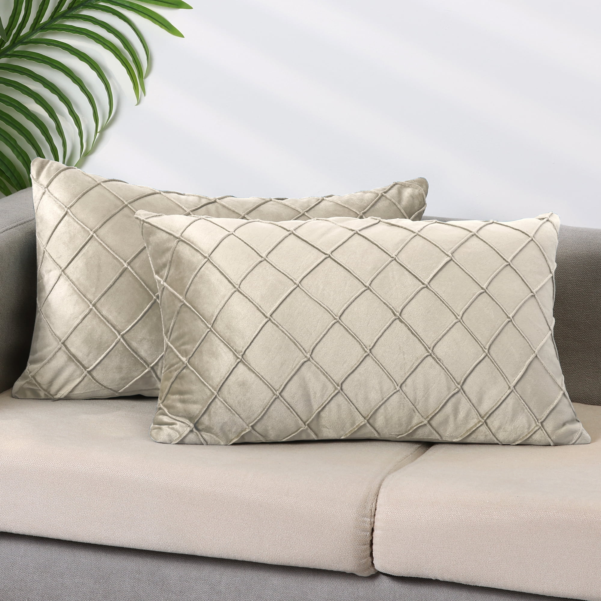 Unique Bargains 4Pcs Velvet Geometric Textured Pillow Covers Home Decor Cushion Covers Beige/Navy Blue 12" x 20"
