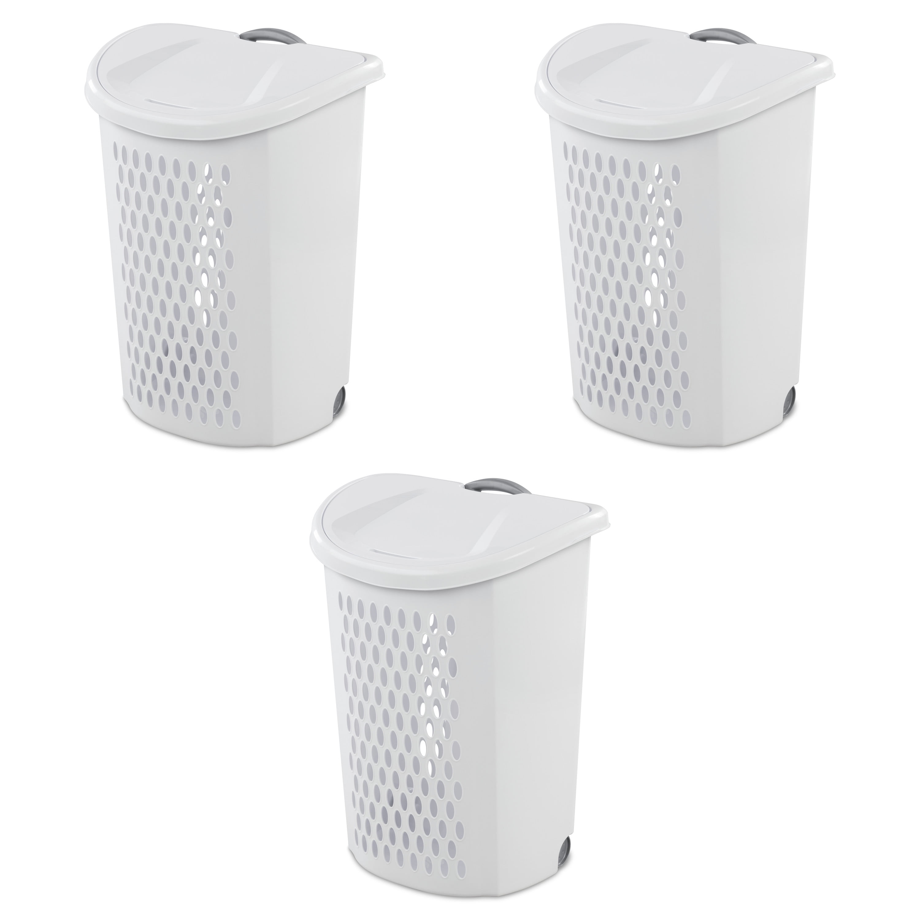 Sterilite Ultra™ Wheeled Plastic Laundry Hamper, White, Set of 3
