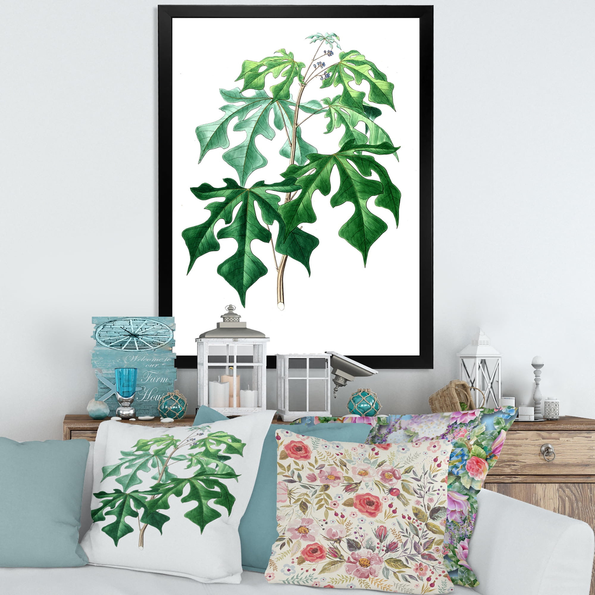 Designart 'Ancient Green Leaves Plants II' Traditional Framed Art Print