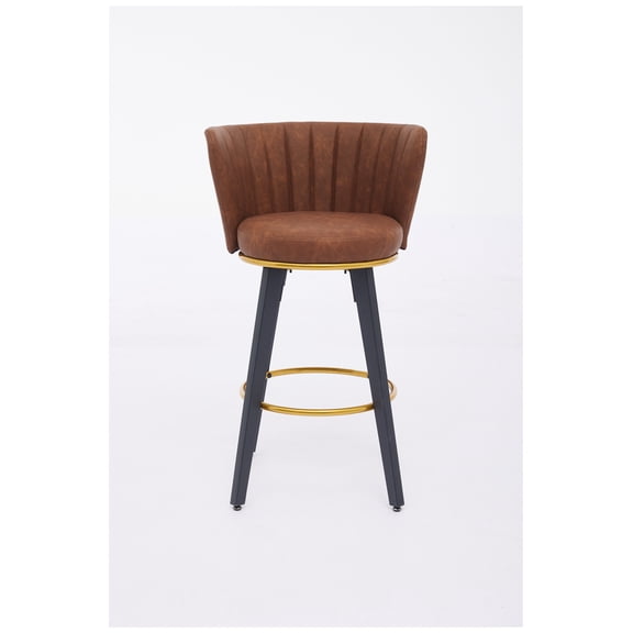 Counter Height Bar Stools Set of 2, 360° Swivel Upholstered Barstools with Backs and Metal Legs, 26" H Seat Height, Fabric,Goldy Footrest (BROWN)