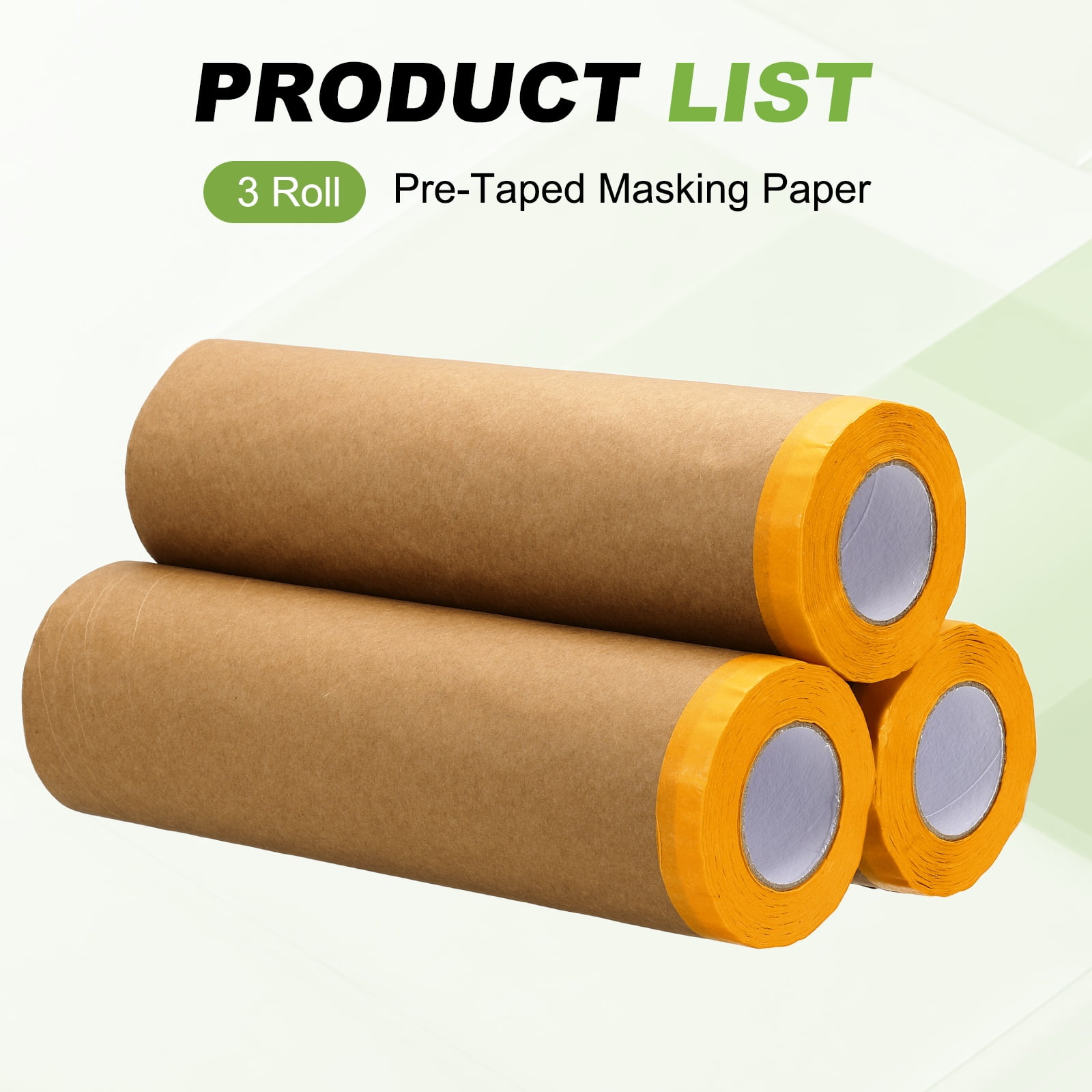 Uxcell 3pcs Pre-Taped Masking Paper, 18" x 49 ft Paint Adhesive Protective Paper Painter Tape and Drape for Masking Auto Body Covering Wall Skirting Frames, Yellow