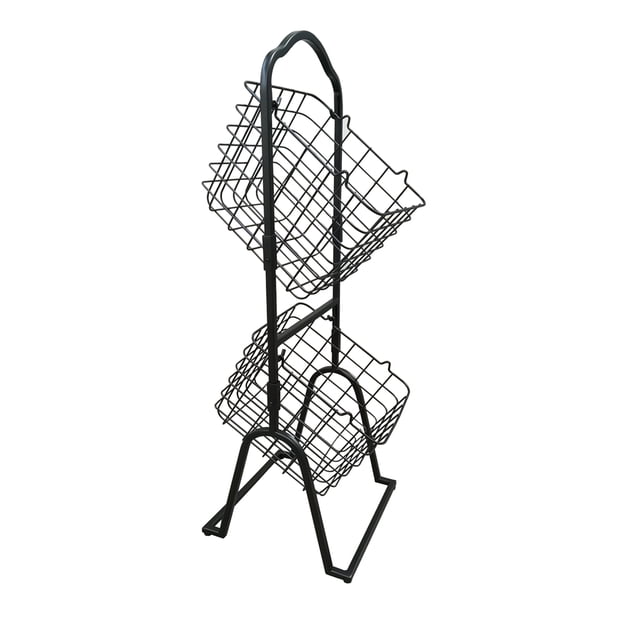 FixtureDisplays® 11 X 11 X 33" Black 2-Tier Metal Market Basket Display Rack for Stores, Kitchen, Home 16787-2