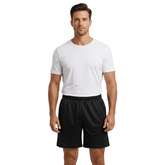 C2 Sport Men's Mesh Athletic Shorts, 7-Inch Inseam, Pure Polyester with Liner, Black, S