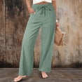 thumbnail image 2 of YIFUNIN Women's Casual Solid Color Loose Pants with Pockets, Fashion Comfort Trousers for Daily Outfits, Relaxed Fit Streetwear Style,Green 2XL, 2 of 6