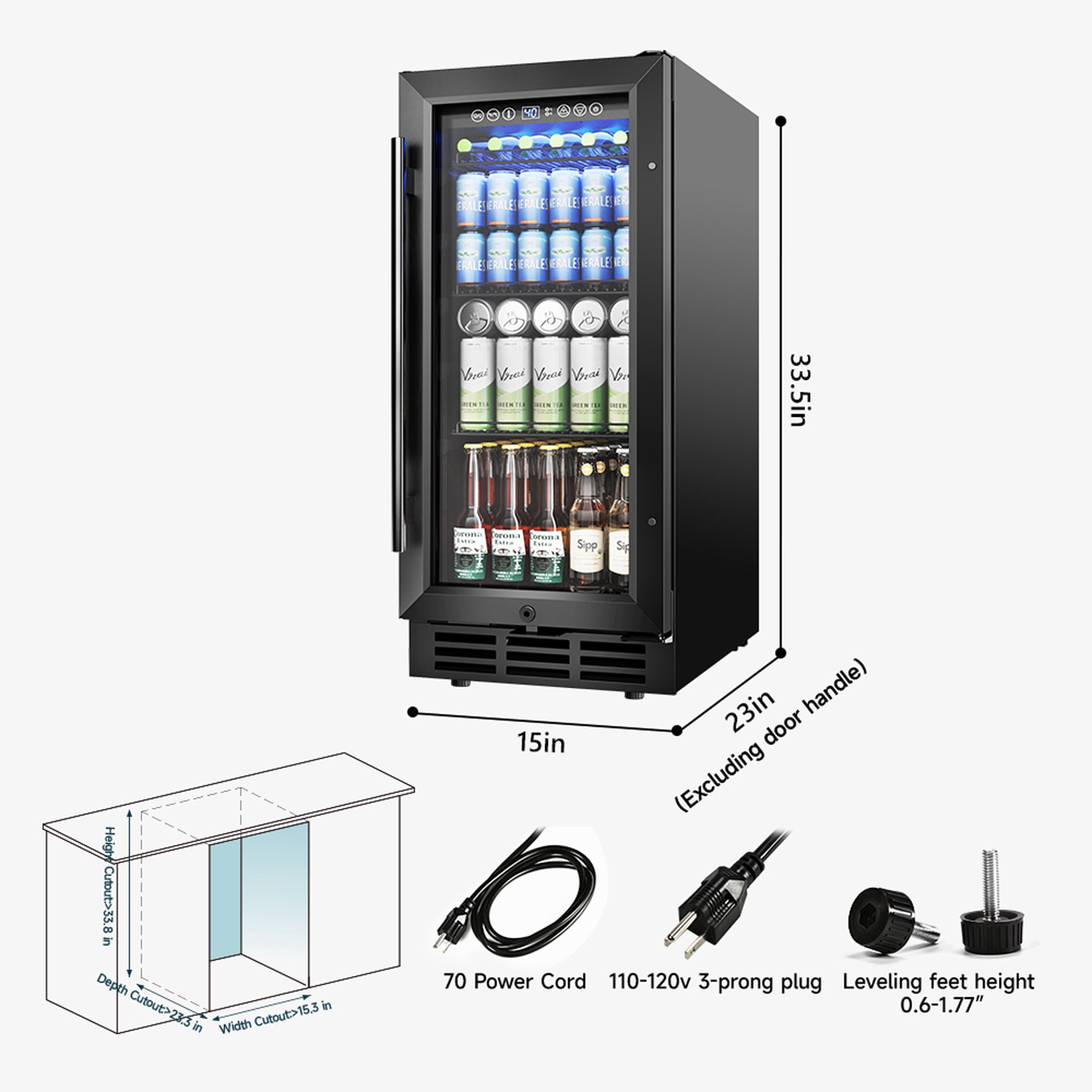 EUHOMY 130 Can Beverage Refrigerator Cooler, 3.2 cu ft Under Counter Drink Fridge with Glass Door & Touch Control, for Soda, Water, Beer & Wine