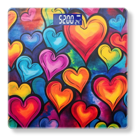 High Precision Body Weight Scale Smart Bathroom Scales with Large LCD Display(400lbs),Decorative for Bedroom-Colorful Pattern Of Hearts In Various Sizes And Shapes