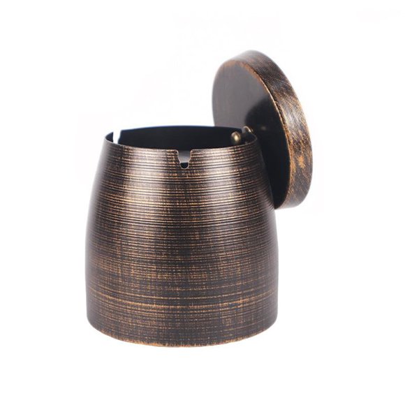 Bronze M Vintage Metal Ashtray With Lid Windproof Design For Home Office Bar Use Indoor Outdoor Suitable For Gift Giving Medium Size Bronze Finish