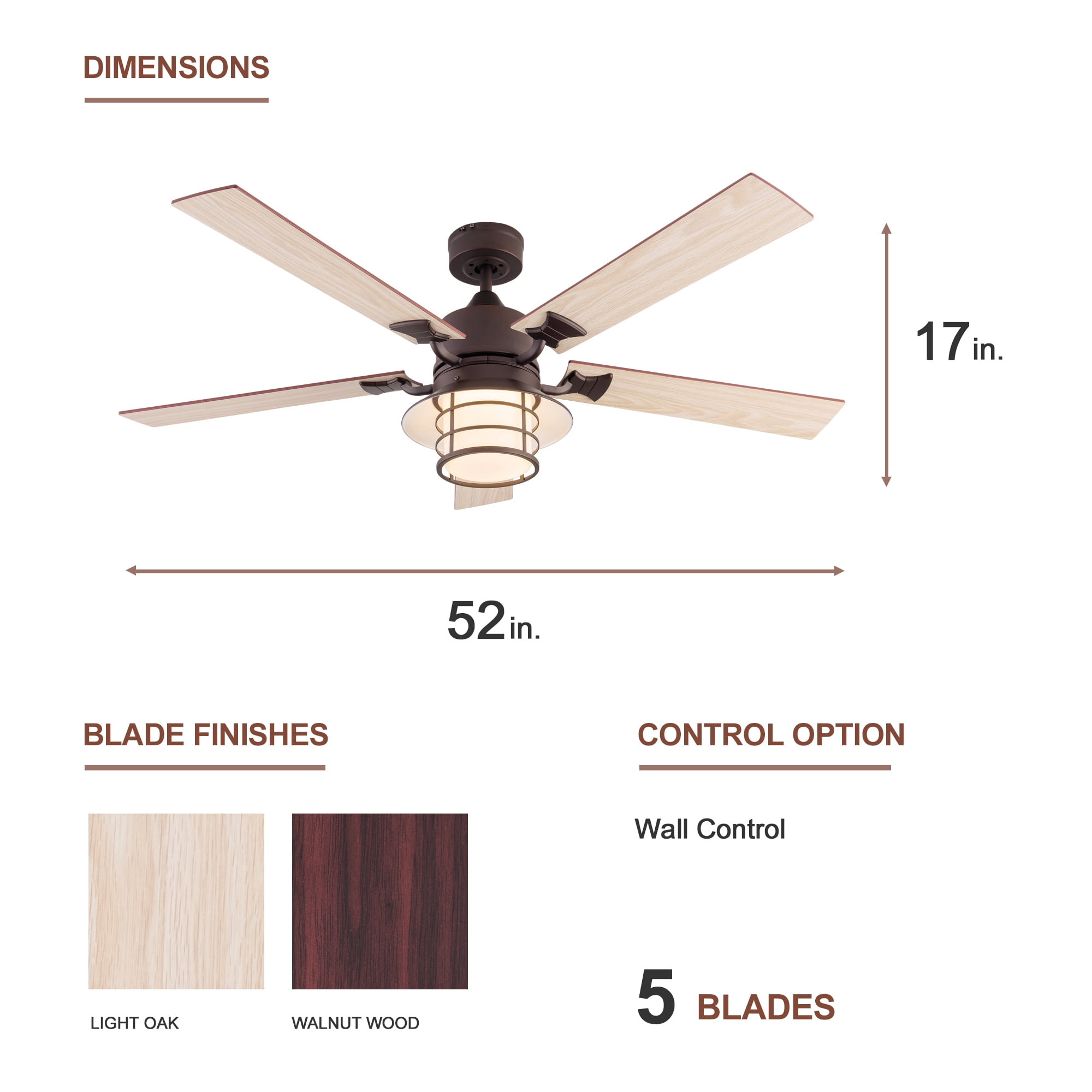 Simpol 52in Oli Rubbed Bronze Farmhouse LED Ceiling Fan
