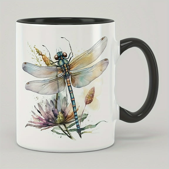 1pc, 11oz/330ml Creative Dragonfly Pattern Ceramic Mug, Coffee Mug, Water Cup, Humorous Funny Cute Mug, For Friends And Parents, Holiday Gift, Also Suitable For Cafe Restaurant Use