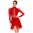 thumbnail image 1 of YiZYiF Robe de Patinage Artistique en Maille à Manches Longues pour Femmes, Rouge TG, 1 of 7