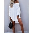 thumbnail image 2 of Sweaters for Women Cable Knit V Neck Solid Color Long Sleeve Casual Loose Fit Soft Pullover Tops White XXXL, 2 of 5