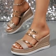 thumbnail image 4 of GERsome Women's Platform Wedge Sandals Open Toe Slip-On Slides Comfort Heels Summer Shoes, Gold Size 6, 4 of 8