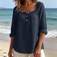 thumbnail image 6 of NTACZA Blouses Women'S Summer&nbsp;Tops Solid Cotton And Linen Casual Button Front Scoop Neck 3/4 Sleeve Relaxed Fit Navy, 6 of 7