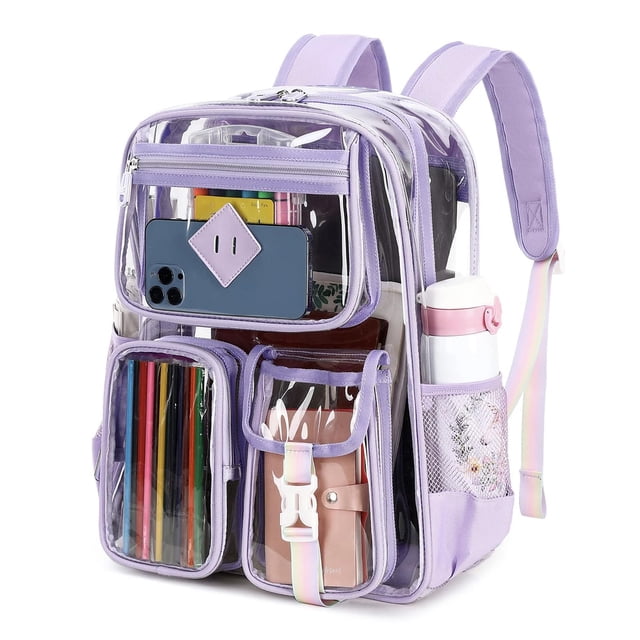 Mochila transparente PIG PIG GIRL para la escuela, la universidad o los viajes, color morado