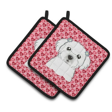 Caroline's Treasures Maltese Hearts Pair of Pot Holders