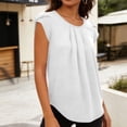 thumbnail image 3 of Lmnyox Womens Summer Tops Dressy Fashion Pleated Cap Sleeve Round Neck Shirts Business Casual Solid Work Blouses, 3 of 9