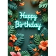 thumbnail image 4 of Tropical Flowers Birthday Banner Colorful Blooms Party Decoration Neon Letters for Birthday Party Indoor Outdoor Event, 4 of 8