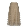 thumbnail image 6 of on Clearance Womens Skirt Boho Elastic High Waist Ankle High Waisted A-Line Long Maxi Skirt Women Fashionable Solid Color Commuting Mesh Cake Skirt Ndbuld,Khaki,L, 6 of 7