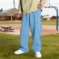 thumbnail image 2 of LIJCC Girls Boys Casual Cargo Joggers Pants Solid Color Athletic Hiking Gym Pants Street Style Cargo Sweatpants(Sky Blue,11-12 Years), 2 of 6