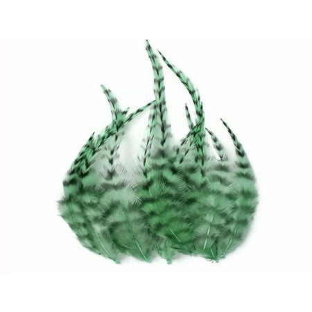 1 Dozen - Mint Green Short Grizzly Rooster Hair Extension Feathers