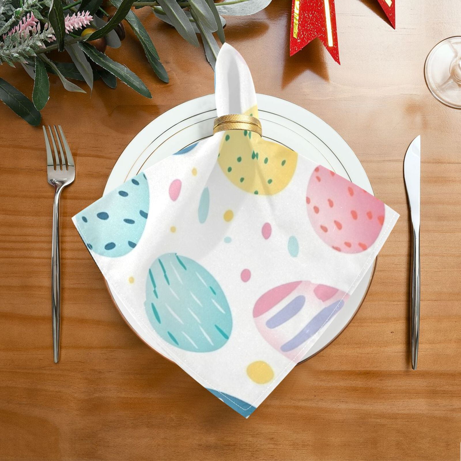 JSTEL Easter Eggs Watercolor Cloth Napkins Set of 6, 20x20 Inch Washable and Reusable Napkin for Decoupage Dinner Party Everyday Use