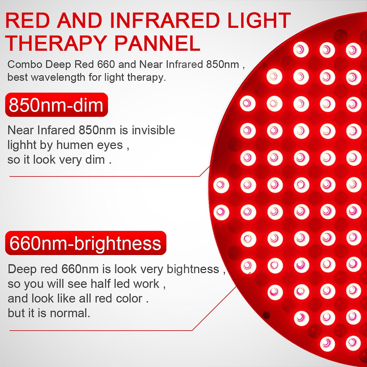 Bestgoods 45W Red LED Light Therapy Panel, 250 Infrared Light Therapy Device, 660nm and Near Infrared 850nm Combo Red Light for Face Skin Pain Relief Home Beauty Lamp, 13