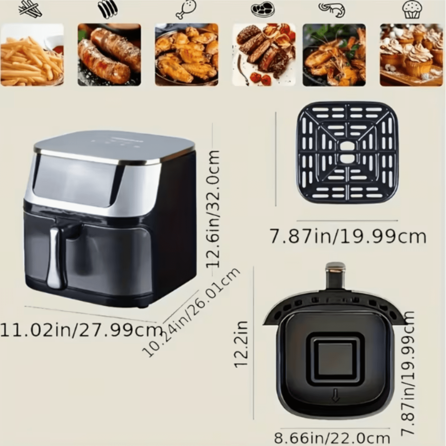 [Smart Air Fryer Oven] Large Capacity | 1pc Smart Cooking Programs, Multifunctional Electric Fryer, Household Kitchen Appliance with Electronic Touch Control-Perfect For Quick & Easy Meals