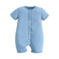 thumbnail image 2 of Elippeo Baby Summer Short Sleeve Romper 1 3 6 9 12 18 Months Solid Color Front Button Newborn Jumpsuit for Toddler Boy Girls Cute Clothes, 2 of 8