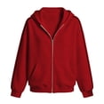 thumbnail image 7 of vdgthytj Sweatshirts for Women Full Zip Long Sleeve Drop Shoulder Side Striped Hooded Jackets Fall Winter Athleisure Outerwear with Pockets(Large,Red), 7 of 7