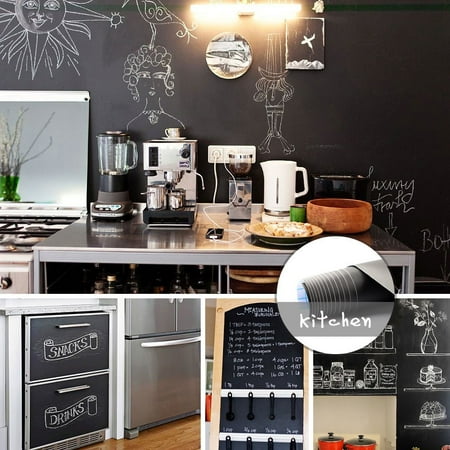 Reusable Extra Large Chalkboard Decal Roll/Chalkboard Stickers By IDEALSEAL (Black) Blackboard Chalkboard Wall Sticker Wallpaper (20 Feet x 7 Inches) PLUS FREE Liquid chalk Marker with each