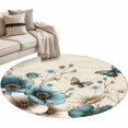thumbnail image 2 of Round Area Rugs Collection 4 Ft, Teal Tulip Butterfly Non-Slip Residential Carpet, Turquoise Floral Farmhouse Beige Indoor Crawling Mats Runner Rugs for Living Room/Dining Room/Bedroom, 2 of 9