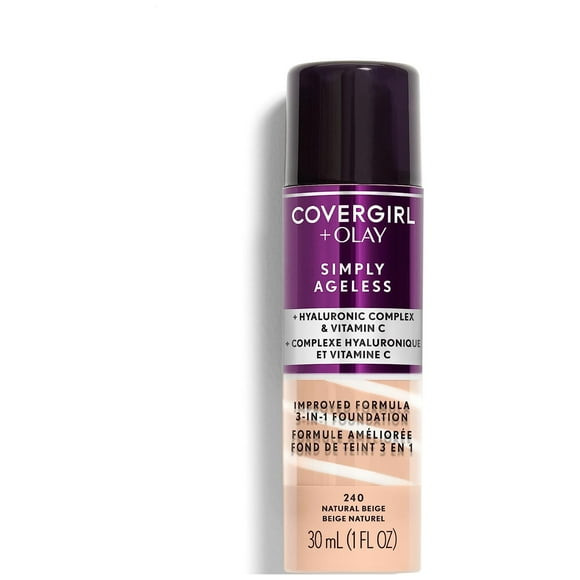 COVERGIRL & olay simply ageless 3-in-1 liquid foundation, natural beige, pack of 2, 1 Ounce