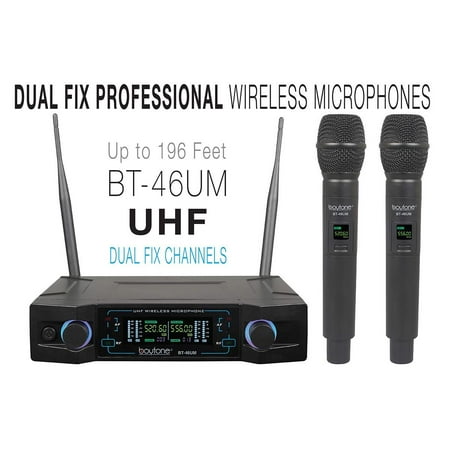 - Boytone BT-46UM UHF Digital Channel Wireless Microphone System Dual Fixed Frequency Wireless Mic Receiver