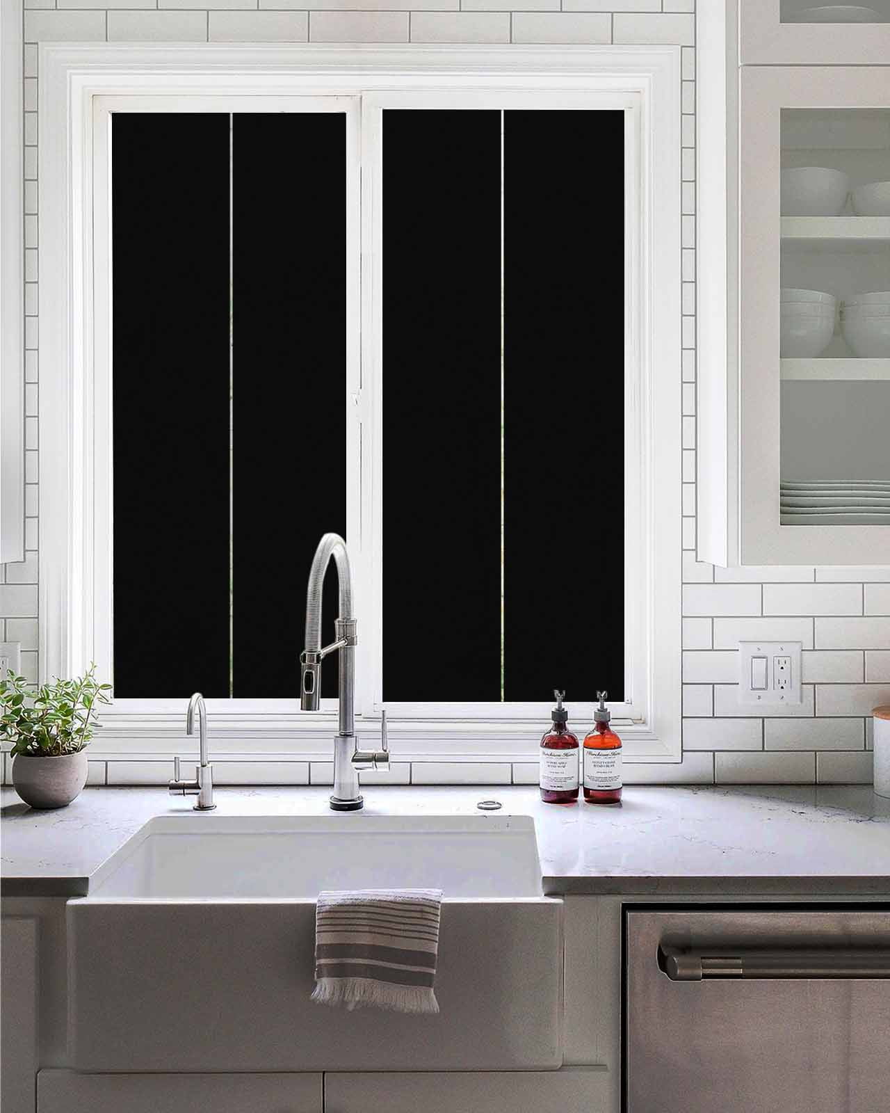 Window Privacy Film, Black UV Sun Blocking Window Tint Film Heat Control One Way Blackout Window Film, Pure Black Solid Color Simple Minimalism Art Non Adhesive Static Cling Sticker 17.7x39.3 In