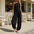 thumbnail image 2 of Yyuenw Women One Shoulder Matching 2 Piece, One Shoulder Sleeveless Tank Top Drawstring Wide Leg Pants Summer Casual Vacation Athleisure Set, 2 of 6