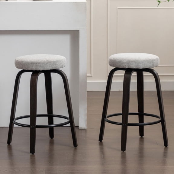 Grey Swivel Bar Stools Set of 2, Modern Backless Counter Height