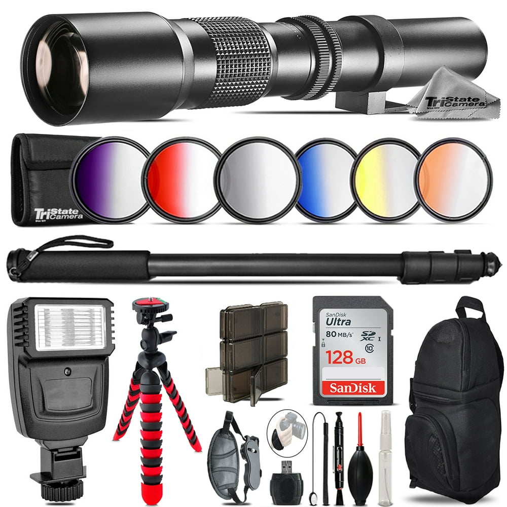 500mm Telephoto Lens for Nikon D3100 D3200 + Flash + Tripod & More