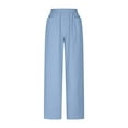 thumbnail image 3 of Fesfesfes Women's Wide-Leg Cropped Pants Solid Color Elastic Loose Rolled Cuff Hem Trousers with Pockets Lightweight Comfy Sweatpants(Sky Blue,S), 3 of 7