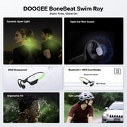 DOOGEE Bone Conduction Swimming Headphones, IP68 Waterproof Open Ear Headphones with 32GB MP3 Player, Bluetooth Audio and LED Safety Light